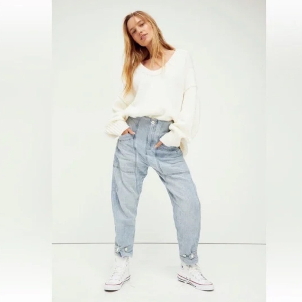FREE PEOPLE SASHIKO STITCHED RELAXED JEANS
